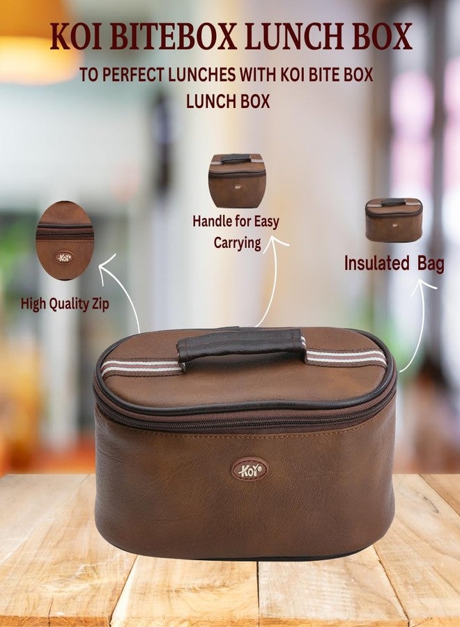 كوي طقم علب غداء KOI TiffinPro المصنوع من الفولاذ المقاوم للصدأ يتضمن حقيبة معزولة، وملعقة فولاذية، وحاويتين مانعتين للتسرب (سعة كل منهما 450 مل) آمنتين للاستخدام في الميكروويف، وحاوية بيضاوية من الفولاذ المقاوم للصدأ (سعة 400 مل)، اللون: بني ممفيس - Image 5